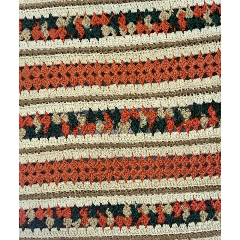 Vtg Granny Afghan‎ Crochet Knit Throw Blanket 61X57 Fall Colors Homemade Cozy